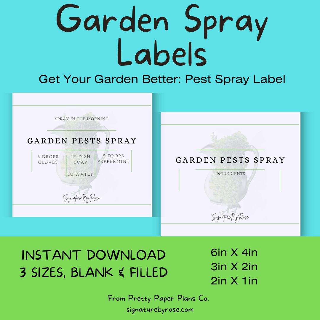 garden labels for spray bottles, the mockup display of the blank and prewritten labels